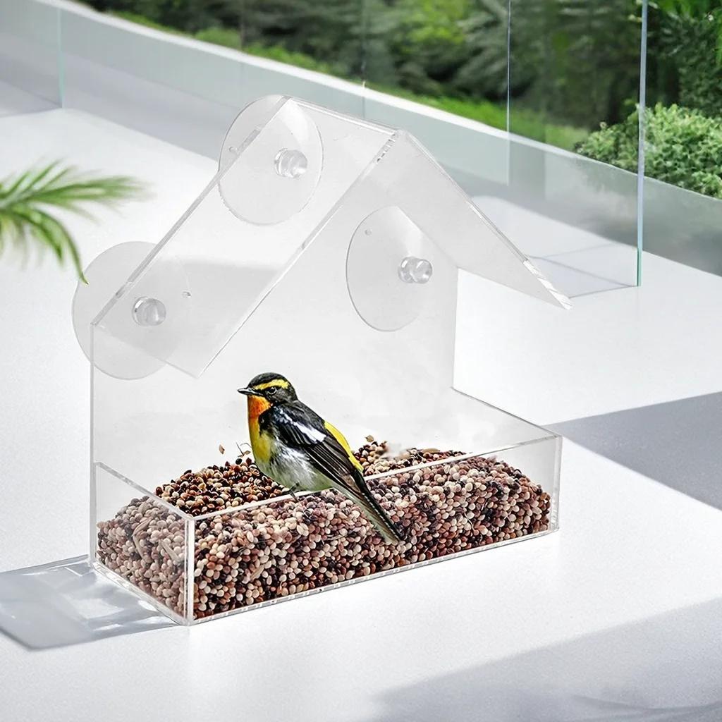 House Transparent Window Wild Bird Feeder Outdoor Removable Suction Cups Sliding Automatic Birds Feed Tray for Garden Patio Yard