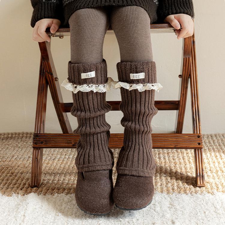 Girls' Korean Style Lace Trim Fold-over Slouch Socks - Thick Autumn/Winter Warm Calf Leg Warmers
