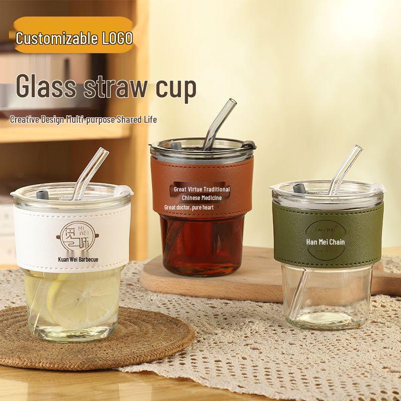 Bamboo Section Insulated Cup: Eco-Friendly Straw Cup for Coffee & Beverages Amber Cup + Lid + Straw + Brown Sleeve