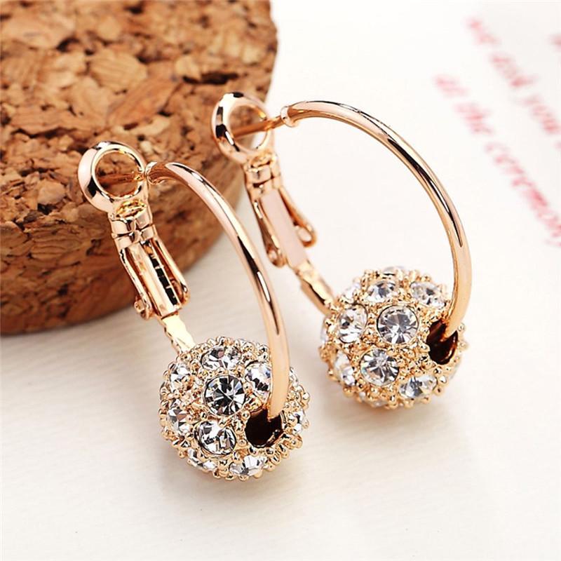 Austrian Crystal Ball Earrings Woman Party Wedding Shining Jewelry Boucle Lucky Accessories Gift
