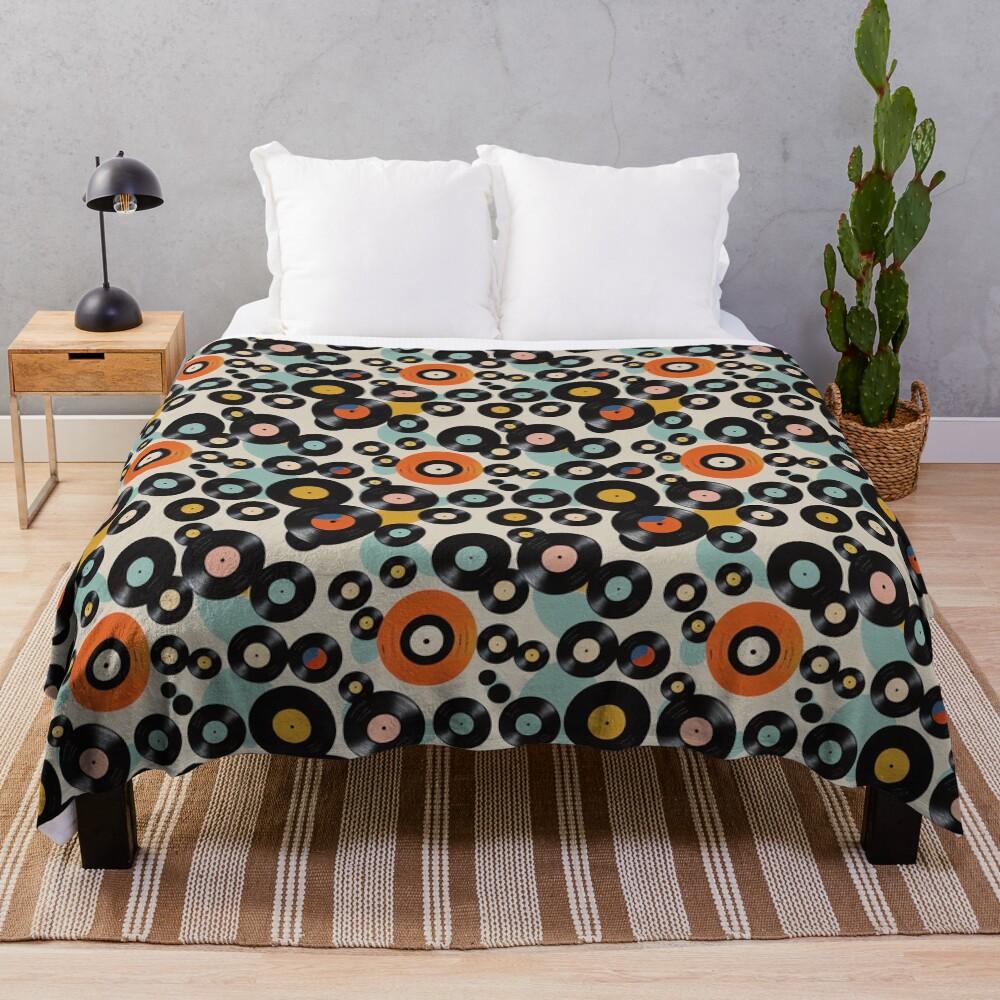 Retro Vinyl Records Throw Blanket