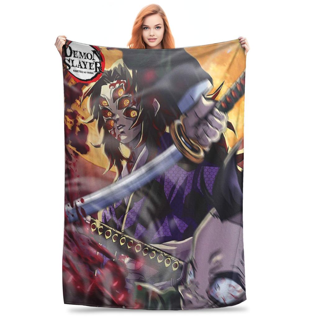 Flannel Throw Blanket Demon Slayer Upper Rank One Kokushibo Anime Warm Plush Blankets Soft Bedspread for Livingroom Home Sofa