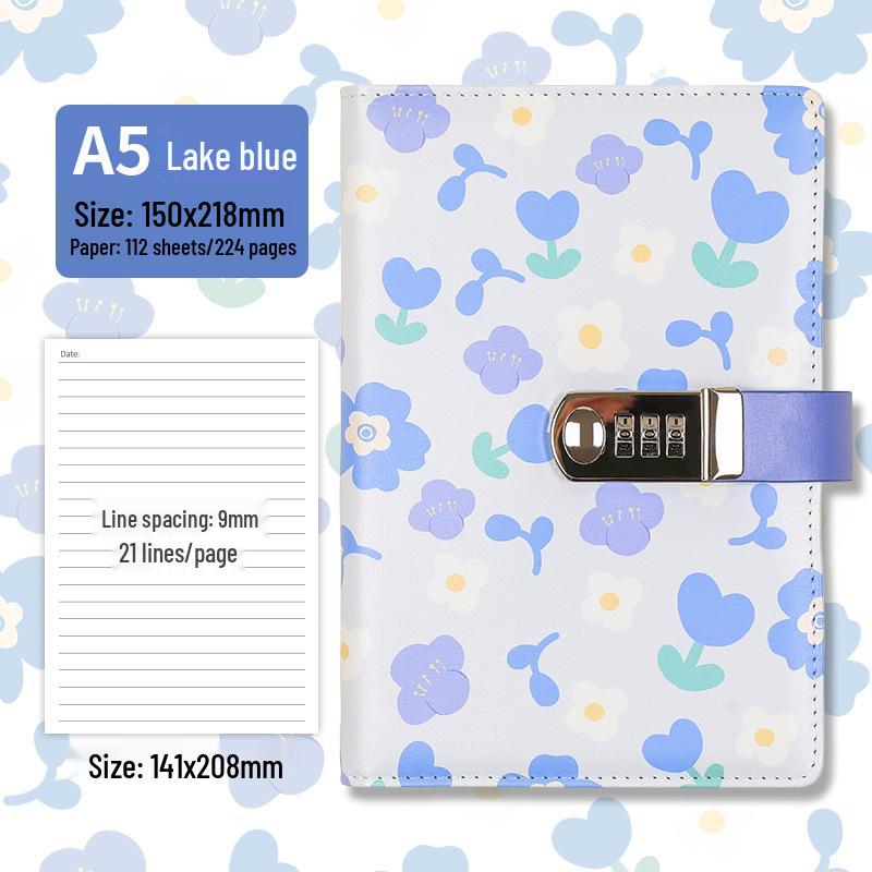 Floral Password Notebook: Leather Lock Diary for Students, Gift-Ready Lined Journal