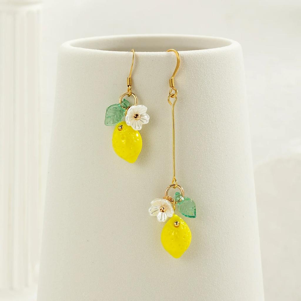 1 Pcs Cute and Exquisite Resin Lemon Flower Pendant Necklace Earrings, Simple and Versatile, Fruit Collarbone Chain, Neck Chain