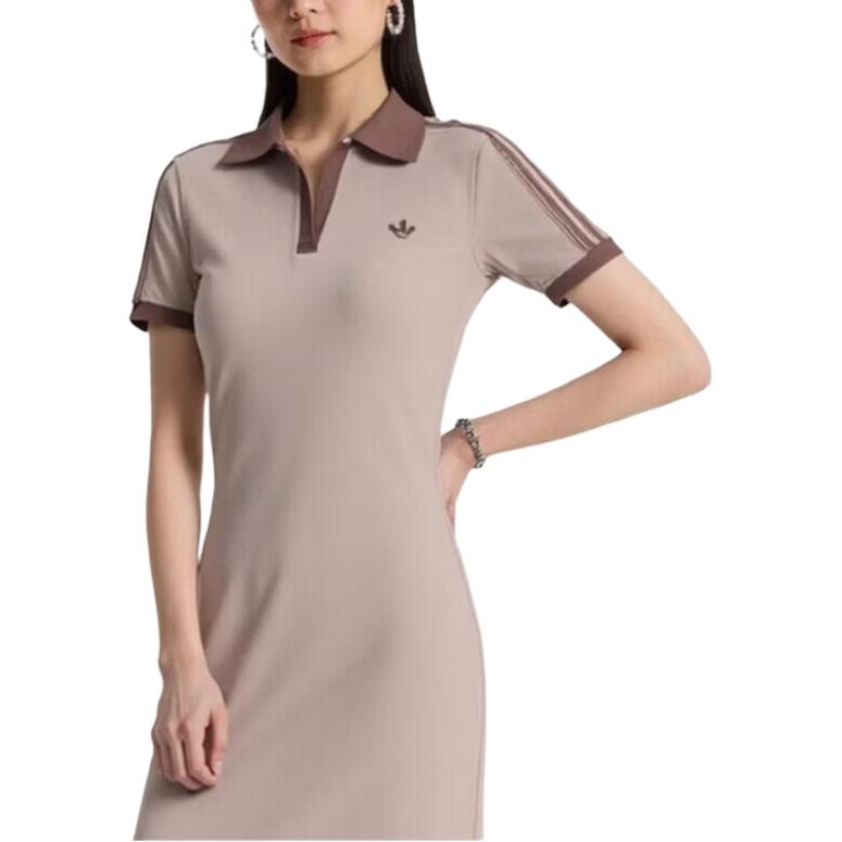 adidas Orijinal Üç Çizgili Polo Yaka Kısa Kollu Elbise Kadın elbiseleri KY5699