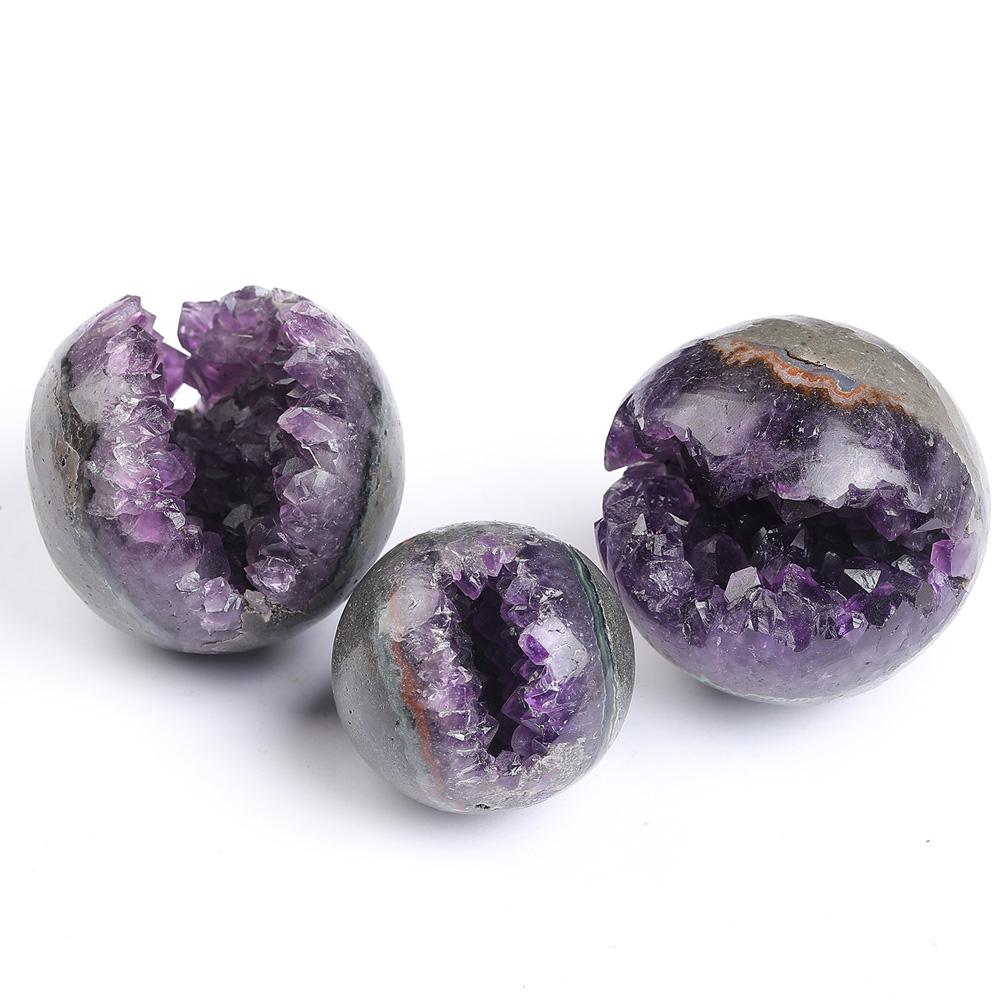 Natural Amethyst Druzy Geode Crystal Ball Opening Smile Sculpture Sphere Healing Mineral Specimen Collectibles Decoration