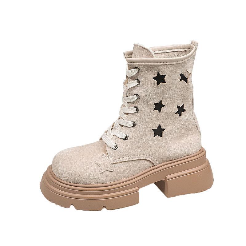 Retro Heightening Thin Thick-soled Martin Boots Women's 2025 New Spring and Autumn Versatile Hollow Western Cowboy Short Boots