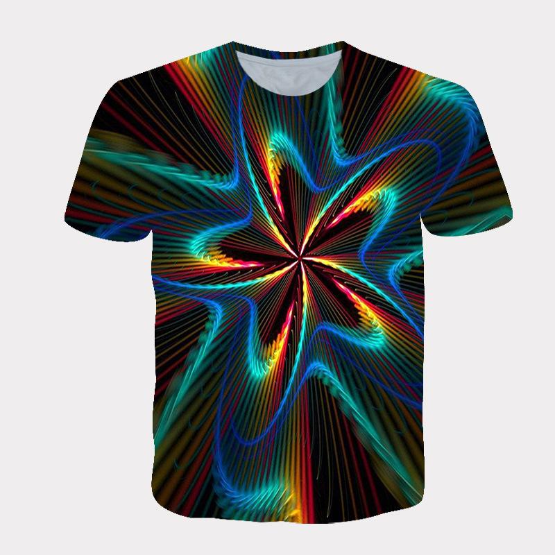 Summer Round Neck 3D Color Abstract Art Patterns Printed Top Fashionable Casual Short Sleeved Children's Boy T-shirts