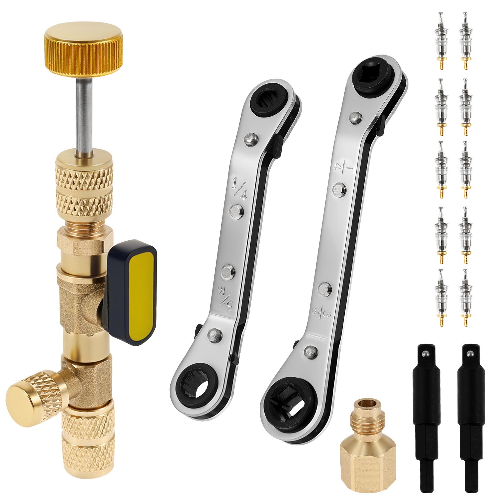 

Valve Core Remover Installer Tool Kit and Wrench Set with 1/4 Inch and 5/16 Inch Port Air Conditioning Valve Core Removal Tools