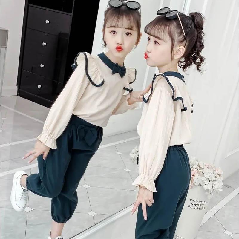 Tute sportive da ragazza Abbigliamento estivo per bambini Tute a due pezzi primaverili e autunnali Tempo libero Larghe Sportive Maniche lunghe Pullover da bambino Tute a due pezzi