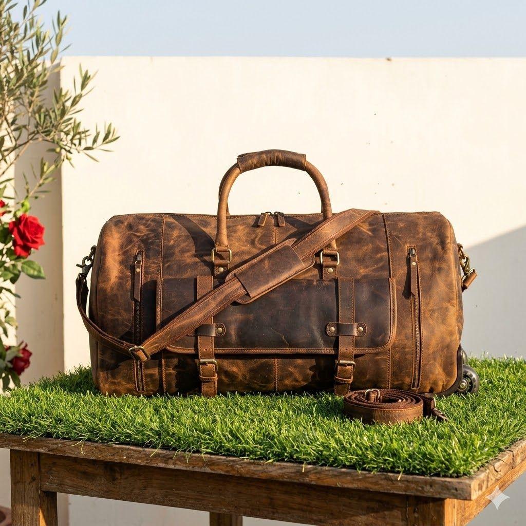 Torba marynarska ze skóry licowej bawolej z przegródką na buty Torba weekendowa na wakacje