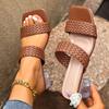 New square head casual high-heeled woven slippers women's fashion one-pedal beach slippers