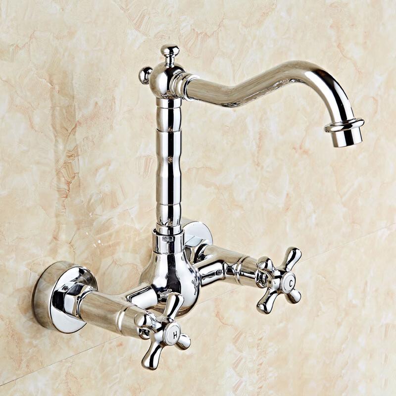 Wall-Mounted Dual-Handle Basin Faucet