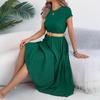 Spring and Summer Casual Loose Short-Sleeved Padded Pleated Dress for Women