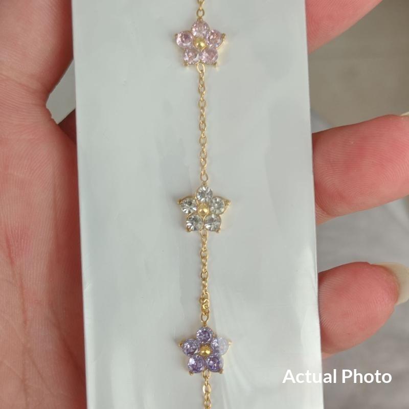 1 stk Blomsterkrystalarmbånd Guldbelagt Farverig Rhinestone Blomstret Kæde Justerbart Håndledssmykke Til Kvinder Daglig Festbrug