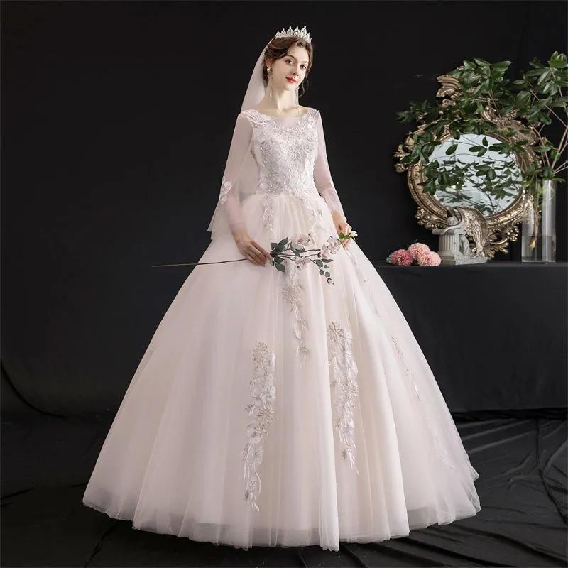 

Шампань С длинным рукавом Главное свадебное платье Невеста Французское платье Длинная юбка с фатином XS белый