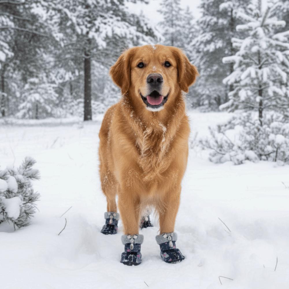 4 pieces/set Warm Winter Dog Boots Wear-Resistant Dog Cotton Shoes Puppy Paw Protector Hiking