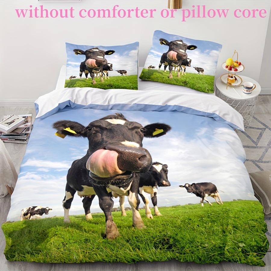 Farm Cow Duvet Cover Three-Piece Sunflower Quilt Cover Cute Cow Bedding Set