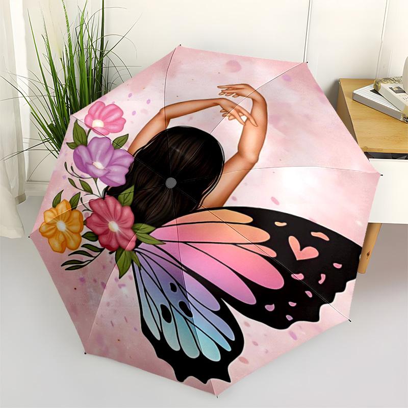 1pc Butterfly Flowers Automatic Open/Close Umbrella, Portable Folding Umbrella for Travel, Themed Events046