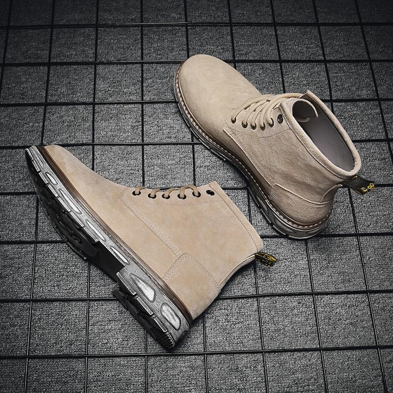 Italská móda Kůže Hovězí semiš Pánské boty Nejnovější Kulatá špička Šněrovací Nástrojové Pánské Platformové Kotníkové boty Outdoorová Luxusní Pánská obuv