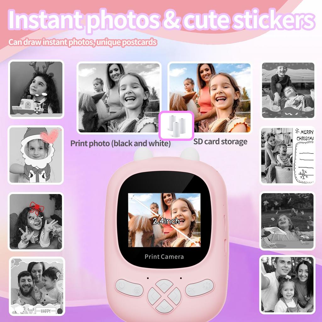 New Kids Print Camera Outdoor Photo Portable Thermal Paper Instant Print HD Video Digital Mini Camera