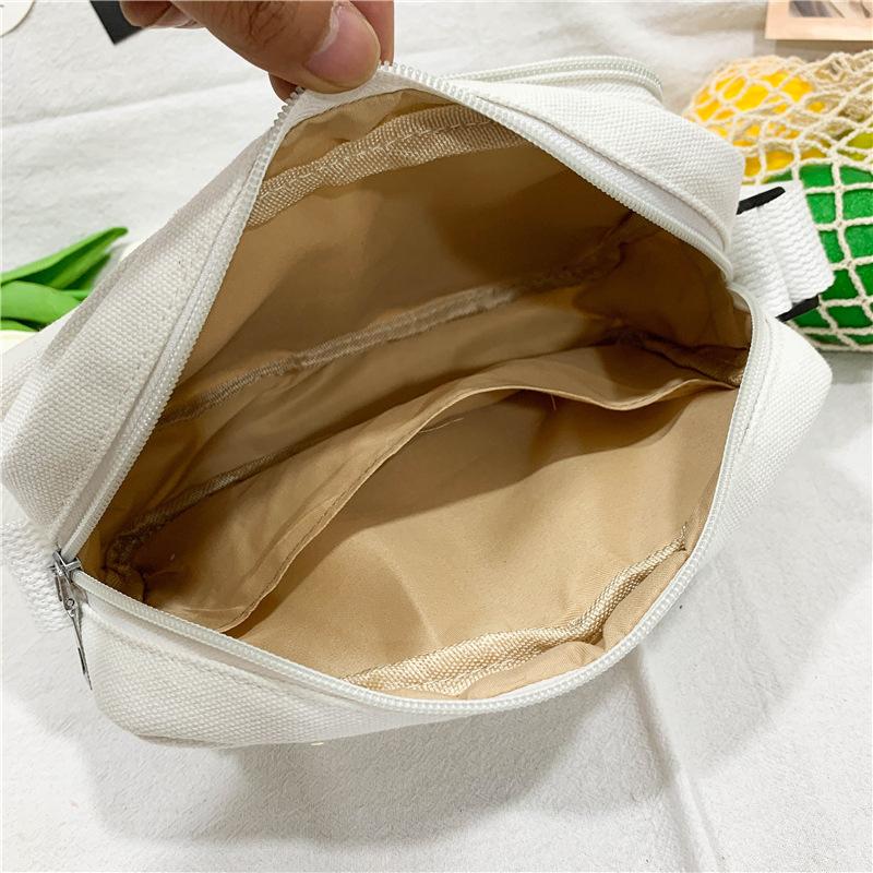 Fashion Canvas Small Bag Japanese Ins Women Shoulder Bag Cute Funny Personality Embroidery Bear Teenager Girl Student Transparent Messenger Bag