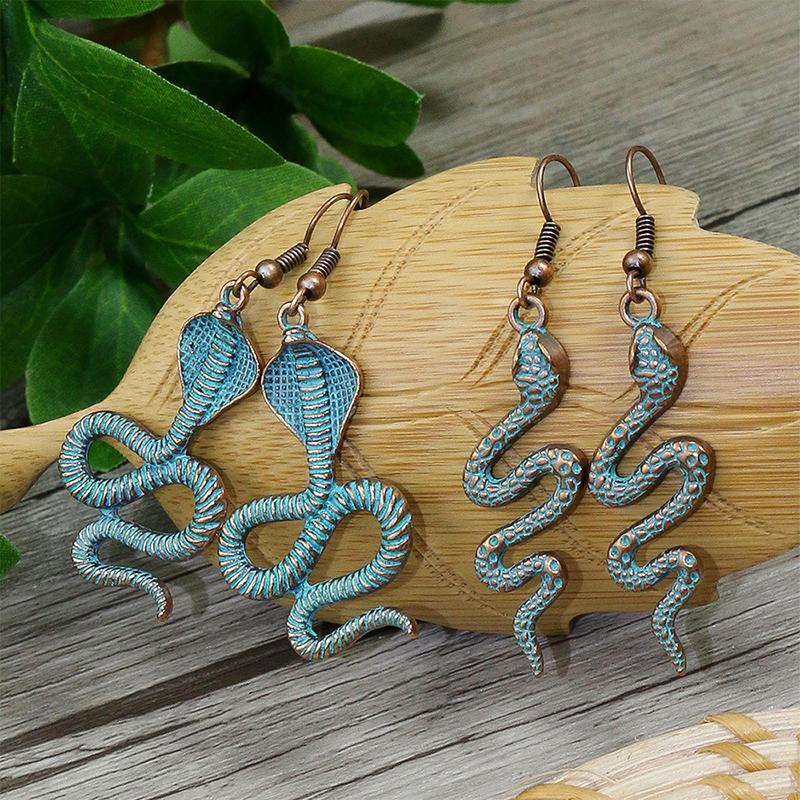2 Pairs Ethnic Retro Vintage Snake Dangle Earrings Set For Women Long Punk Antique Bronze Gold Silver Color Tribe Drop Earrings