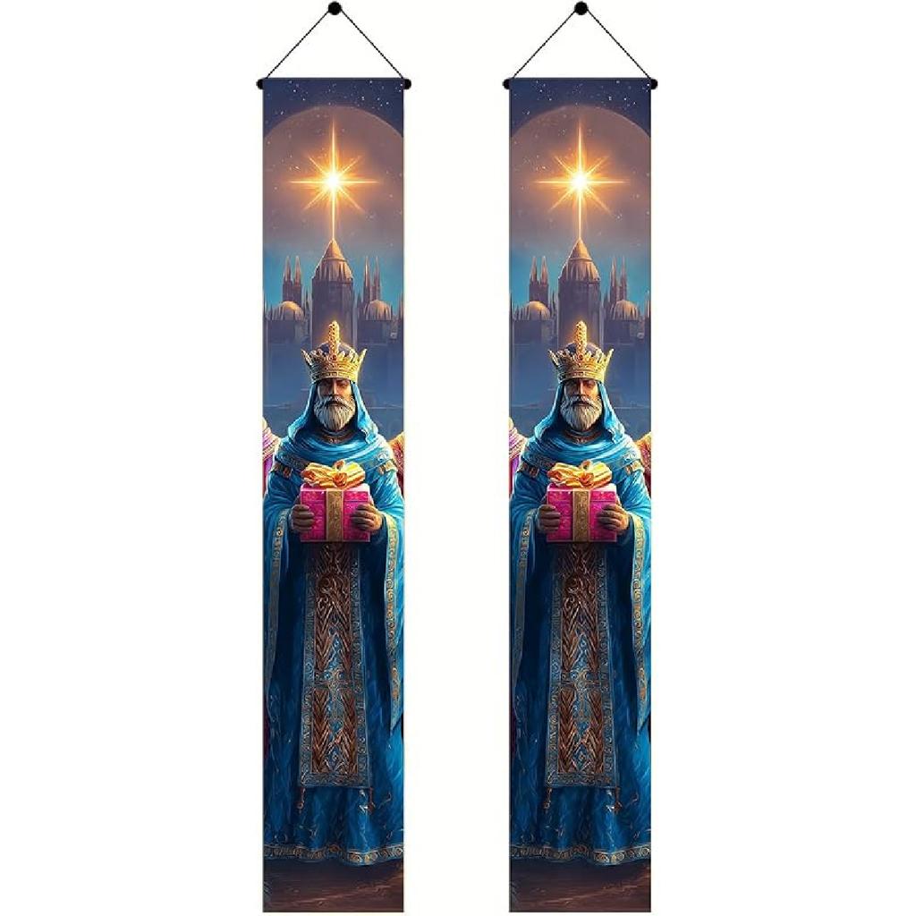 Three Kings Day Door Banner 71 x 12 Inch Vertical Hanging Decoration Epiphany Fiesta Día De Reyes Celebration Religious Holiday Porch Wall Entryway