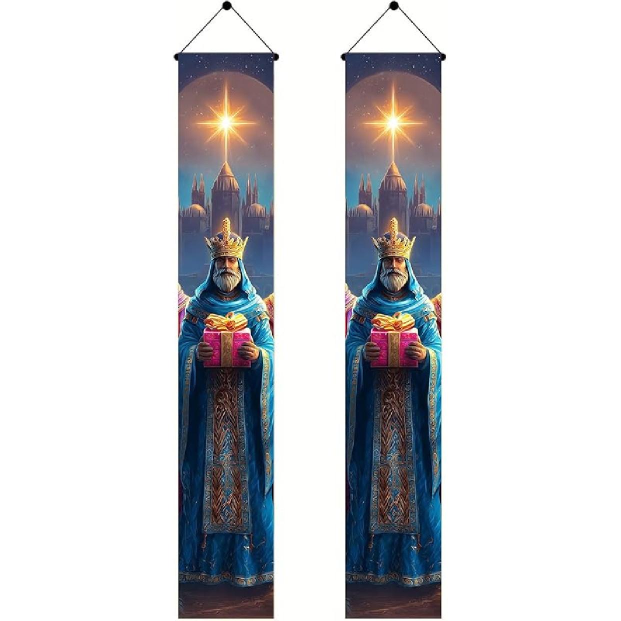Three Kings Day Door Banner 71 x 12 Inch Vertical Hanging Decoration Epiphany Fiesta Día De Reyes Celebration Religious Holiday Porch Wall Entryway