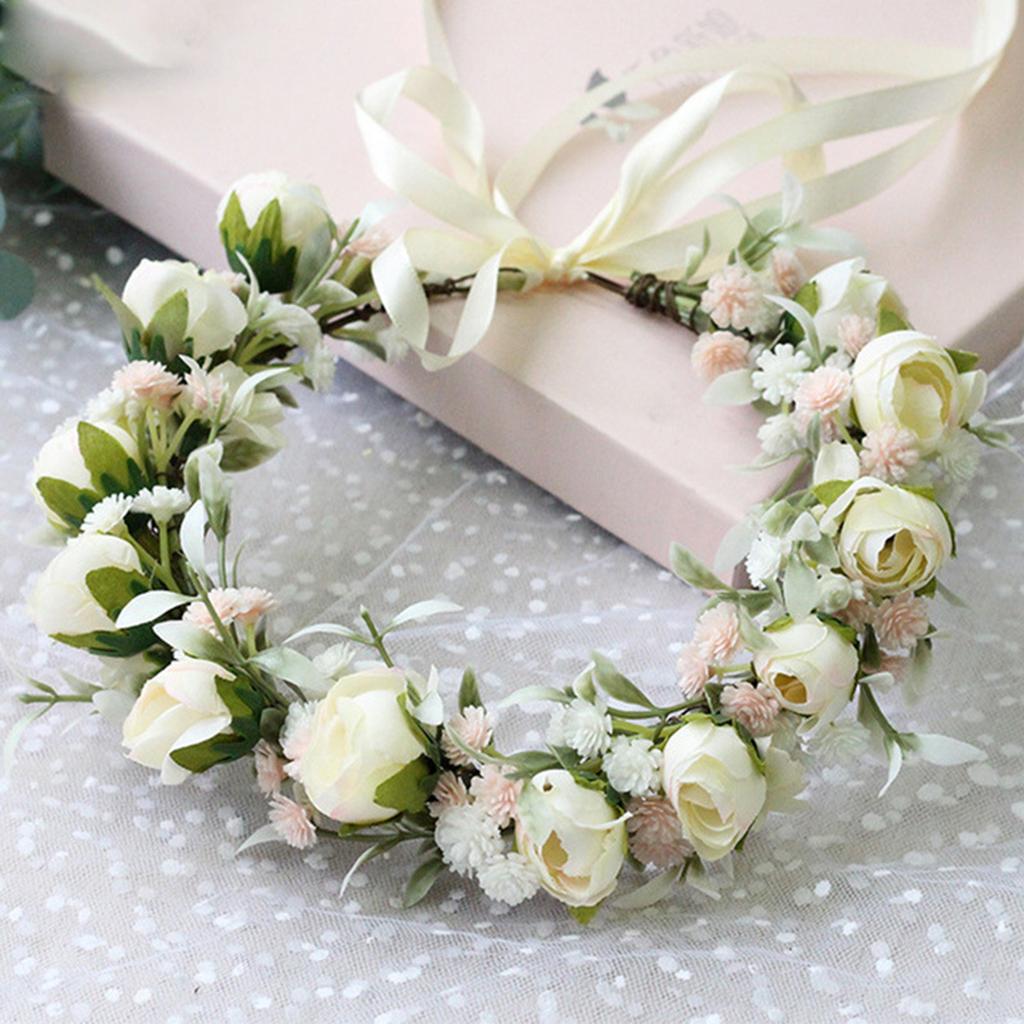 Handmade Rose Flower Crown Hairband Adjustable Ribbon For Wedding Party Festival Girls Women Trendy Hair Accessories
