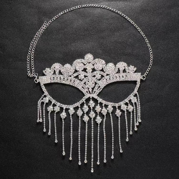 Indian Tassels Veil Mask for Face Women Rhinestones Face Mask Masquerade Dance