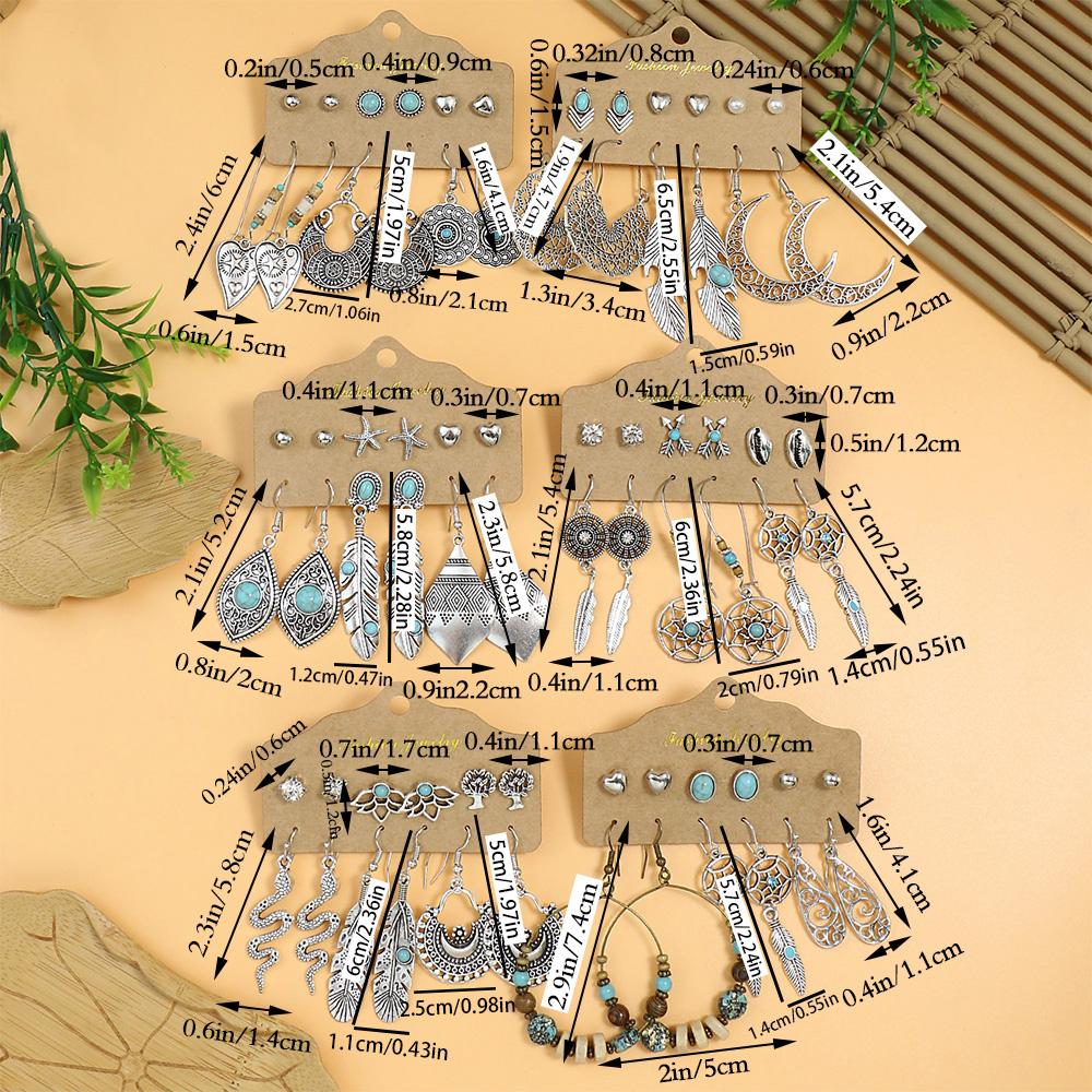 Vintage Fashion Earring Set Silver Plated Turquoise Inlaid Beaded Large Collar Snake Leaf Decoration Party Gifts