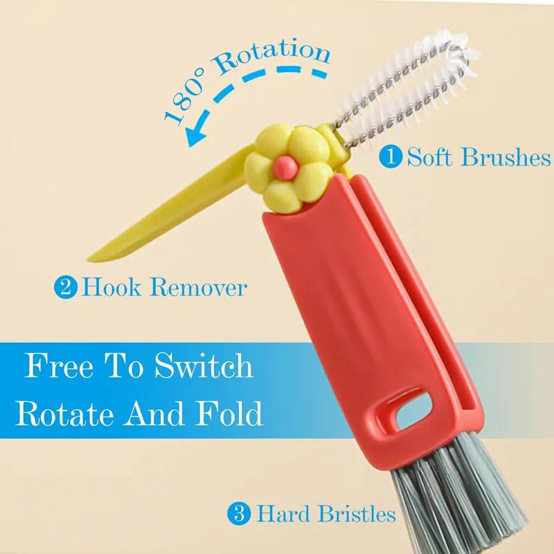 Neuer Multifunktionaler 3-in-1 Tassenreinigungsbürsten Drehbarer Tassenrandbürste Flaschenkappenbürste Haushalts Nutspaltreinigungsbürste