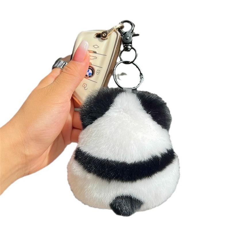 Cute Panda Plush Keychain Fluffy Animal Bag Charm for Car Keys and Backpacks