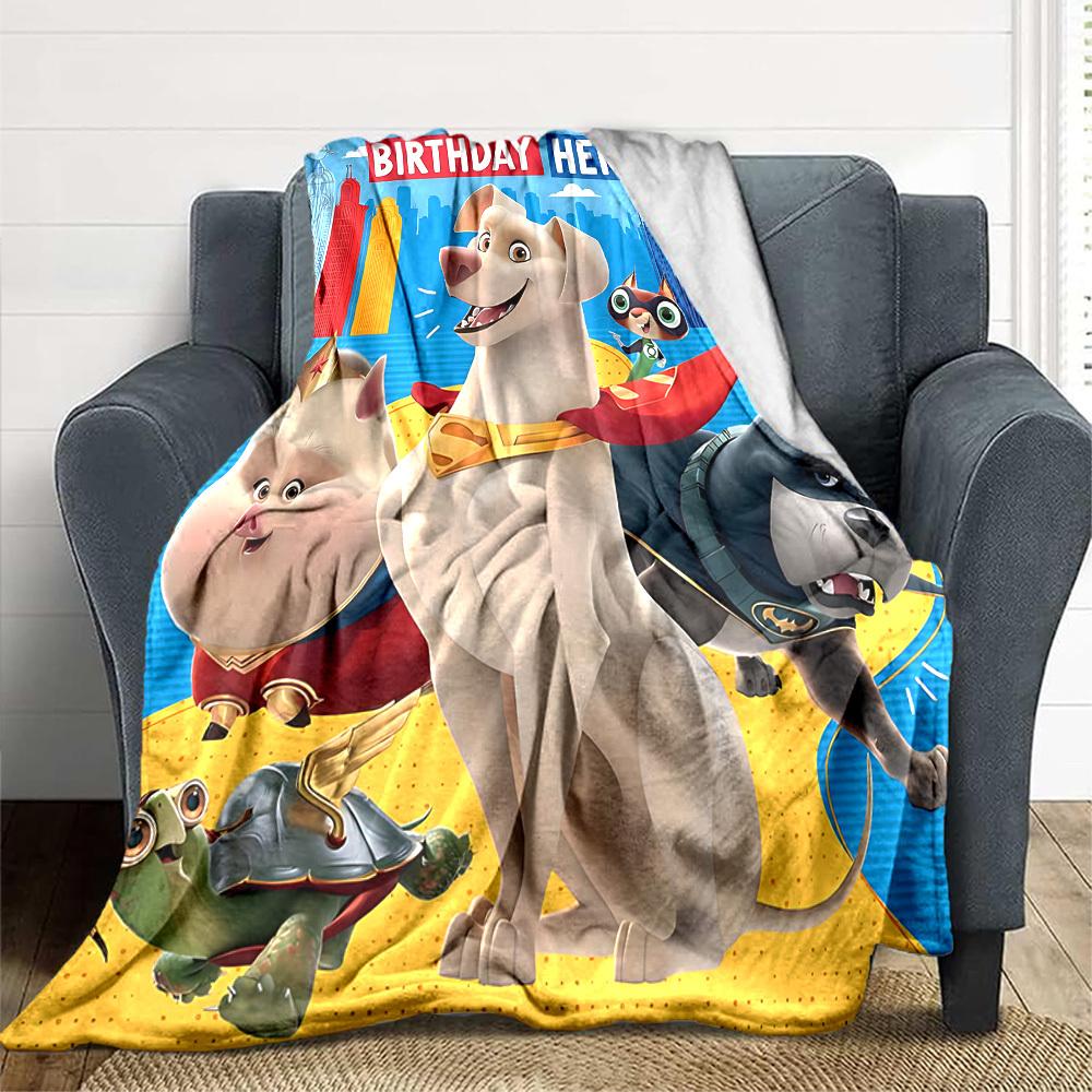 1pc DC League of Super Pets Flannel Throw Blanket Lightweight Soft Warm All Season Blanket for Sofa, Bed, Travel,L1028020
