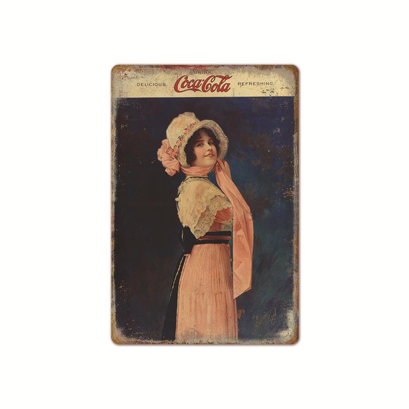 Vintage Cola Logo Metal Poster Retro Decorative Cola Tinplate Plaque Wall Frameless Decoration Suitable for Cafe Restaurant B