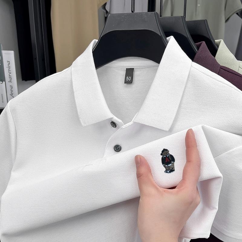 

Designer Original Men s Polo Shirt 100Cotton Lapel Short Sleeve T-Shirt Summer New Exquisite Bear Print Luxury Business Menswear 2XL білий