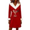 Damen V-Ausschnitt Langarm Strickkleid Weihnachtsdruck A-Linie Midi Winter Freizeitkleidung