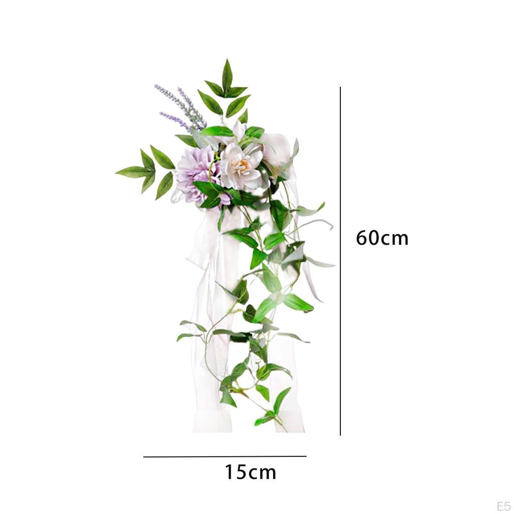 Chair Back Flower Rose Floral with Leaves and Ribbons for Ceremony Backdrop Decor