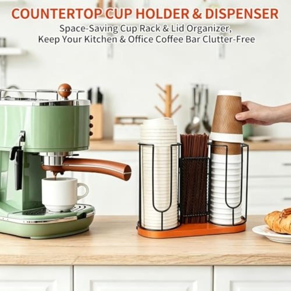 3-in-1 Coffee Cup Lid Holder Wooden Base Cup Dispenser Rack Paper Cup Dispenser Office Kitchen Use