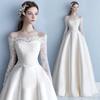 Qidi Brautkleid Frühling und Herbst Neu Frühling und Herbst Europäischer und Amerikanischer Stil Braut Leicht Hauptbrautkleid Spitze Satin Schleppe
