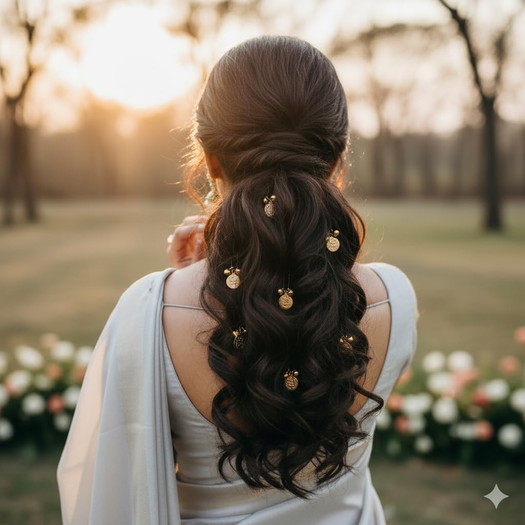 Twinsho Decorative Hair Pins with Gold Coin and Bells for Wedding, Traditional Bridal Hair Accessories for Women