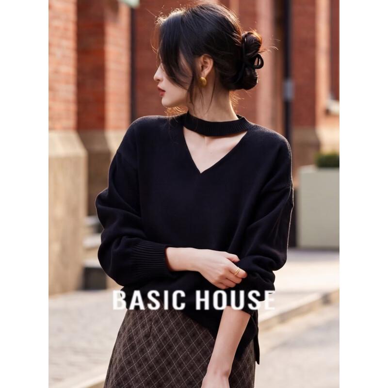 Basic House Women s Long-Sleeve V-Neck Knit Sweater S