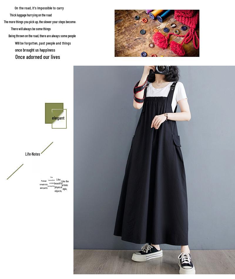 Elegantní letní korejský overalový šat s tenkými ramínky plus size