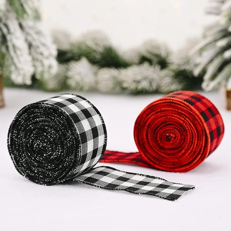 New Christmas Decorations 2 Meters Lattice Ribbon Red and Black Lattice Ribbon Black and White Straps Tree Decoration