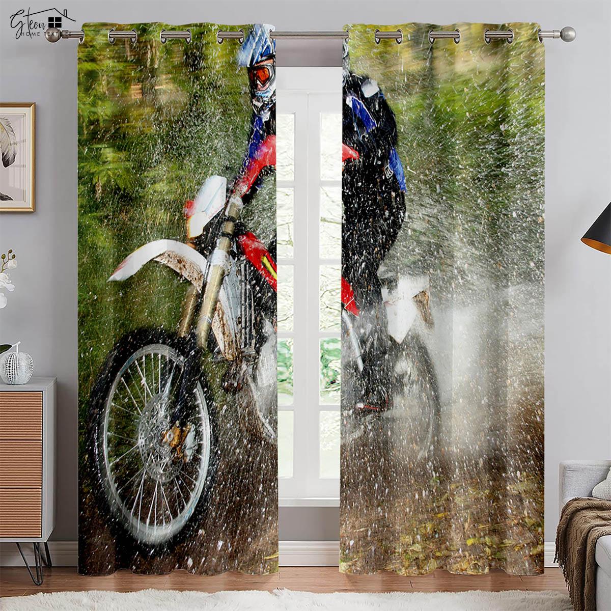 Vorhang im Industriestil Motorrad Lokomotive 3D-Druck Trend Cool Ins Jungen Hochwertiger Verdunkelungs-Wärmeisolationsvorhang W100xH130(CM) folio&Grommet Top white