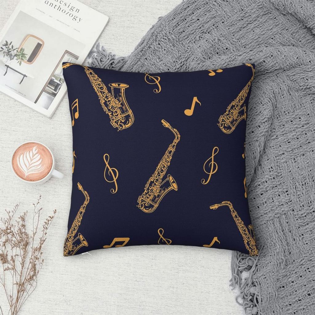 Musical Saxophone Pattern Square Pillowcase Cushion Cover Pillow Case Throw Pillow Cover for Home Bedroom Car