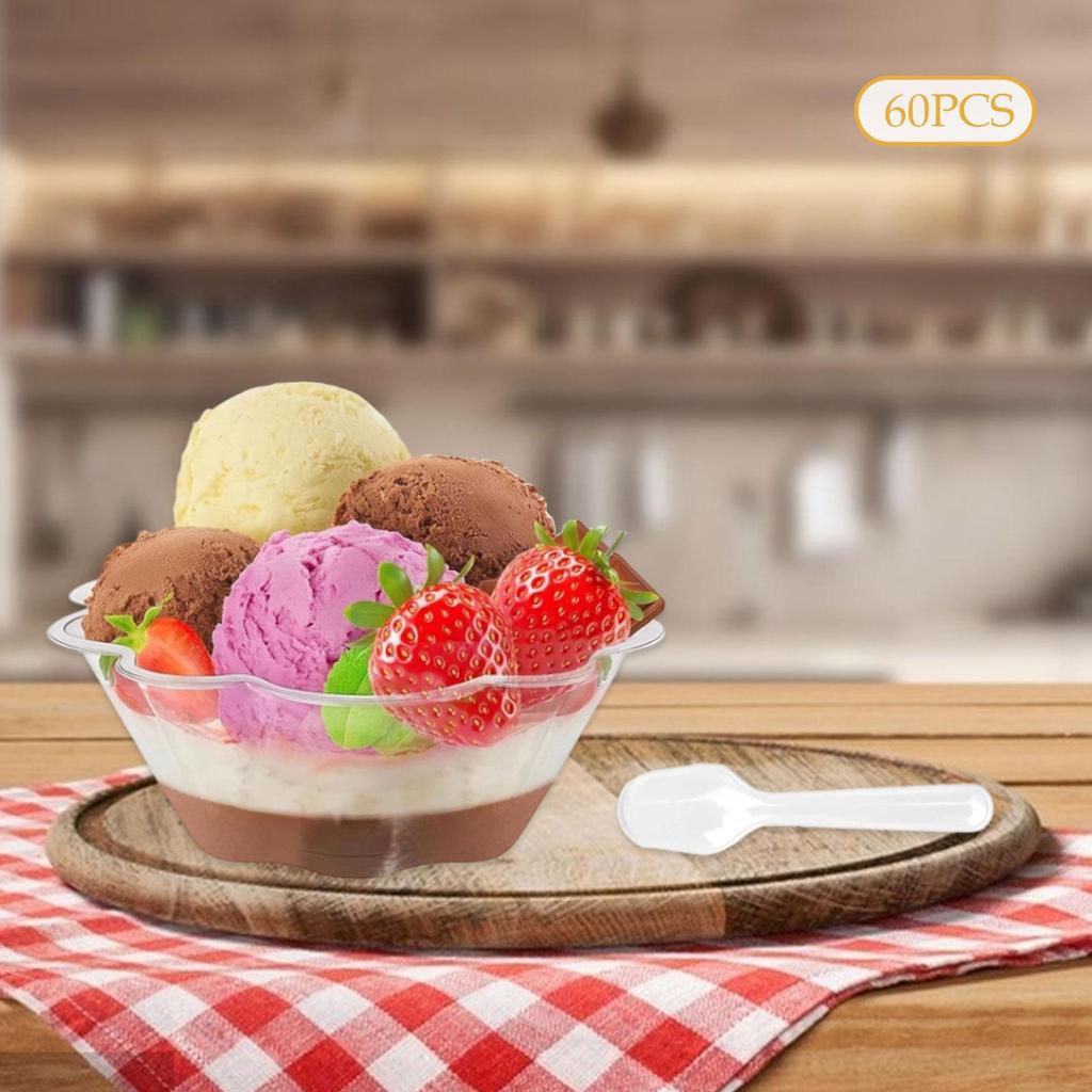 60 Pieces Dessert Cups Party Serving Bowls,Fruit Cups,with Spoons for Shortcake,Strawberry