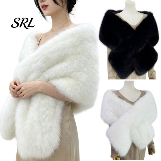 Stylish Dress Shawl Women's Faux Fur Shawl, Plush Collar Scarf Wrap, Soft Solid Color Breathable Elegant Wrap for Women Colder Winter Warm Bridal