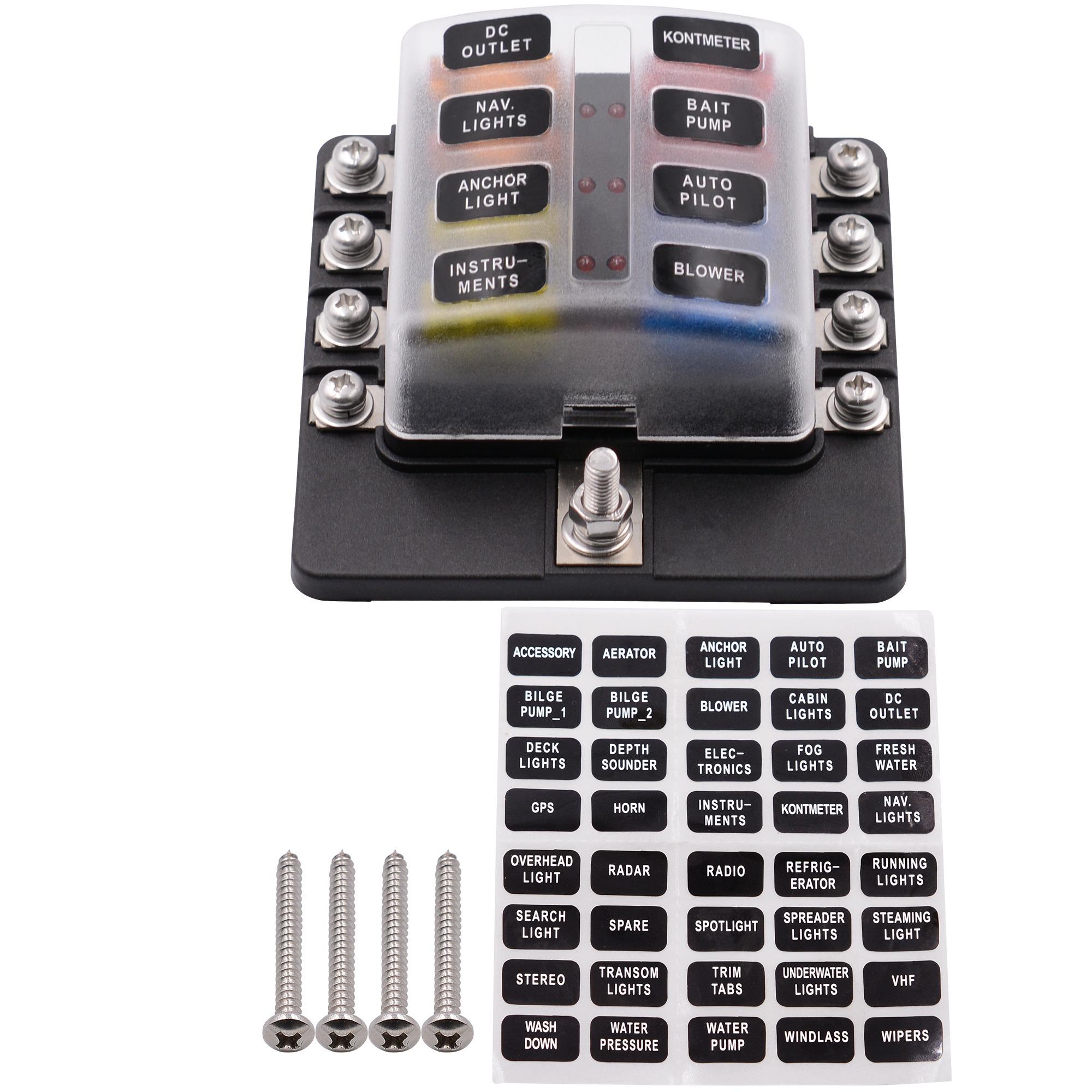 

Держатель предохранителей Блок предохранителей на 8 контактов с винтовыми клеммами для автомобиля, внедорожника, дома на колесах, автобуса, яхты, лодки 8.5*8.5*3.5cm чёрный/матово-белый